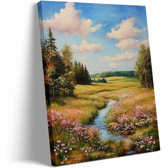 Spring Easter Wildflowers Wall Art Flowers blooming in the field Canvas Painting Print Posters Room Aesthetic decoration Rustic Farmhouse Living Room Bedroom Wall Decor
