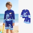 thumbnail image 2 of Rggeeun Baby Boys Swimsuit Set 2Pc Cartoon Dinosaur Print Long Sleeve Crew Neck Top & Elastic Waist Above Knee Trunks for Summer Holiday Beach Lovely Swim Wear,Multicolor,6-7 Years, 2 of 9