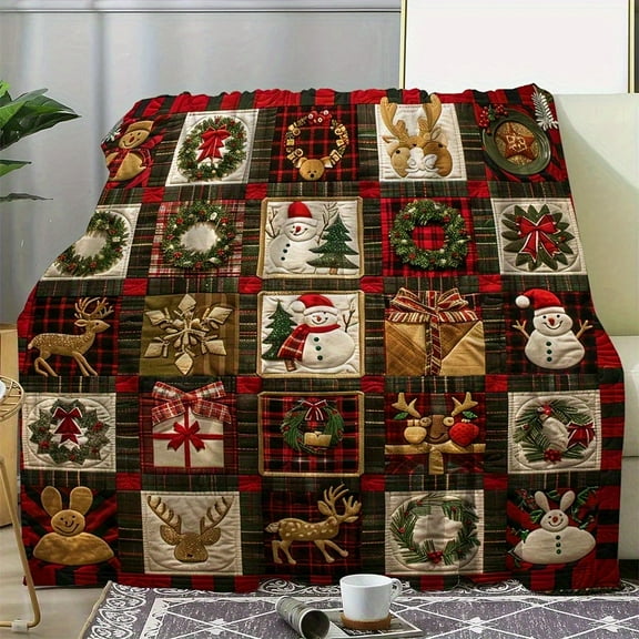Snuggle-Ready, Cozy Christmas Throw Blanket - Vintage Crown, Snowman & Reindeer Print | Soft Flannel, All-Season Comfort | Perfect for Couch, Bed, Office & Travel