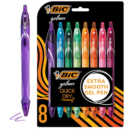 BIC Gel-ocity Quick Dry Gel Pens, Medium Point (0.7mm), Assorted Colors, 8 Count