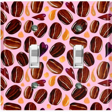 Metal Light Switch Wall Plate Outlet Cover (Coffee Mocha Espresso Bean Chocolate Caramel Heart Drip Love Pink - Double Toggle)
