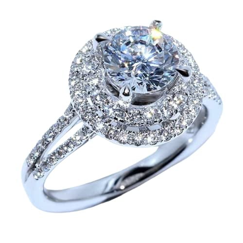 HeartsAndYou 5ct Round Cut Moissanite Dual Halo Split Shank Solitaire Ring 18k White Gold over Silver