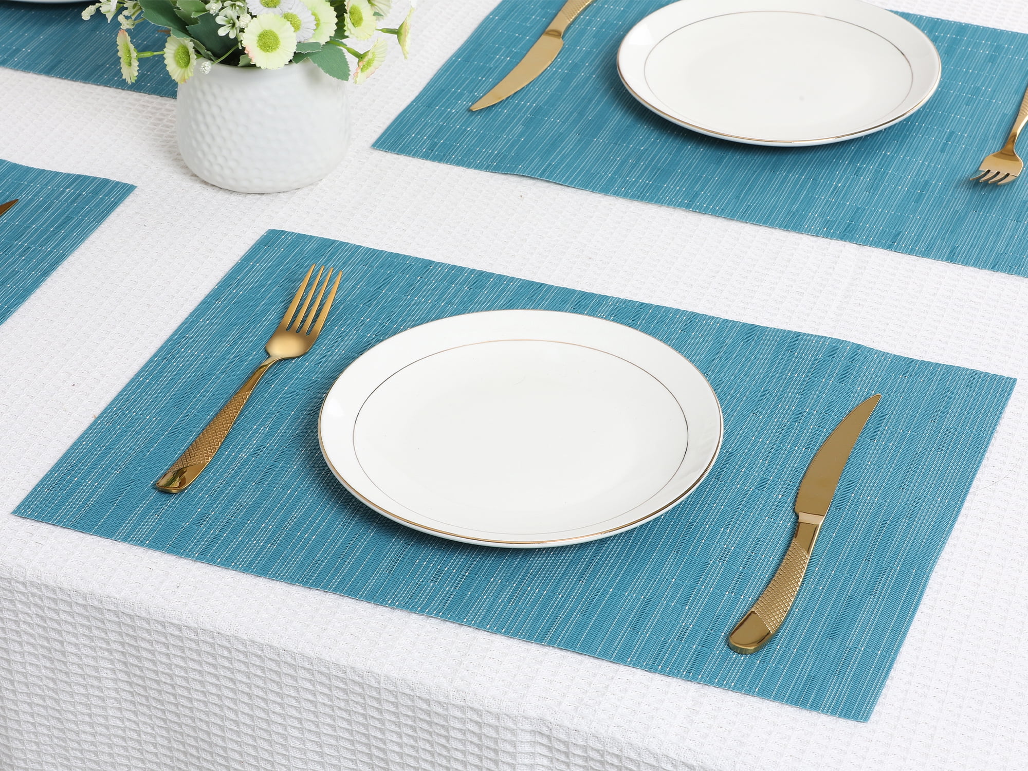 Unique Bargains 6pcs Placemats for Kitchen Dining Table Washable Wipeable Mat Blue