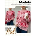 thumbnail image 6 of QAFOPEH Women Christmas Snowflake Print Round Neck Rowan Long Sleeve Knitwear Top, 6 of 7