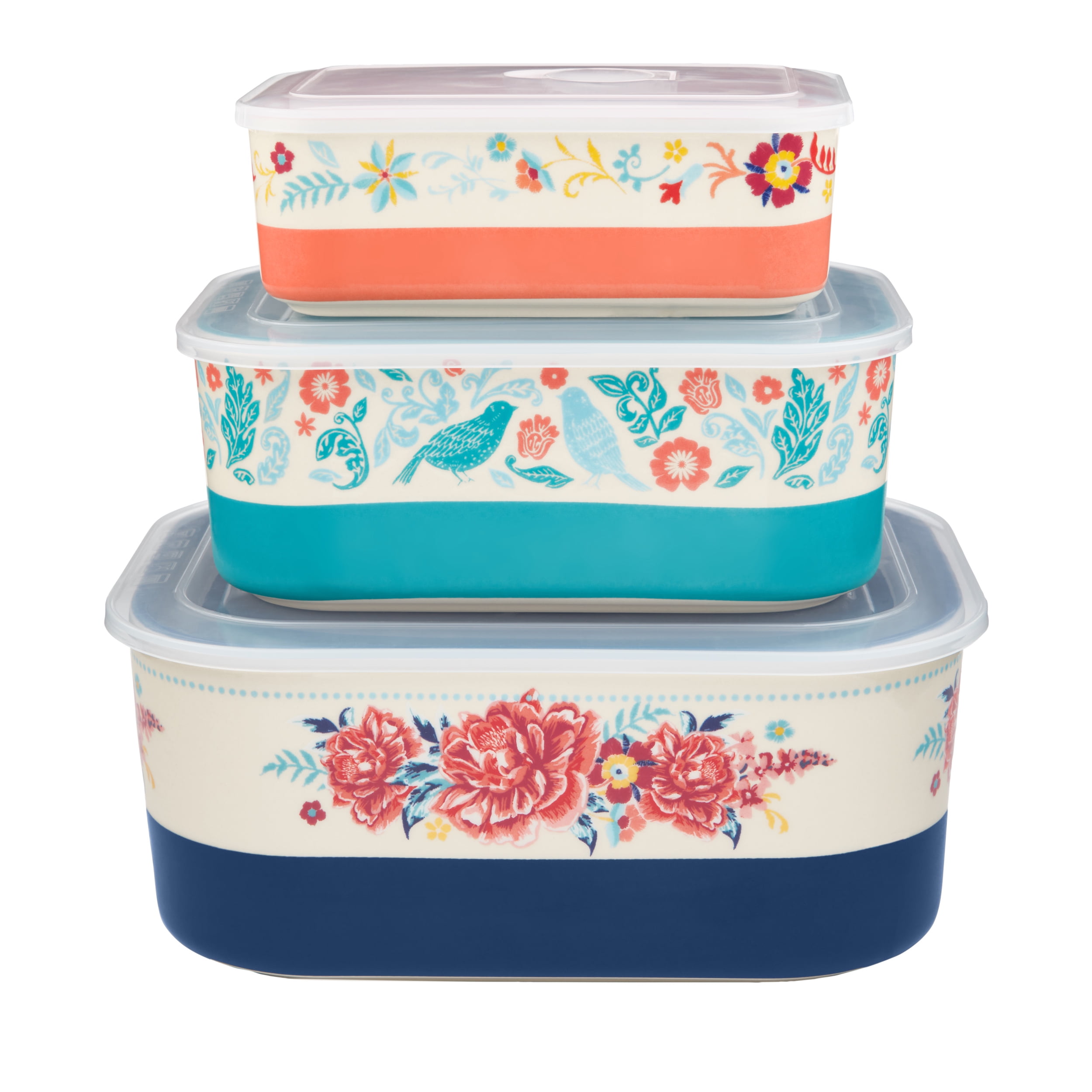 The Pioneer Woman Keepsake Floral 6-Piece Rectangular Ceramic Nesting Bowls