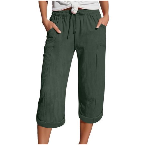 AINIYS High Waisted Soft Straight Leg Capris Pants for Women Daily Shopping Office Army Green L