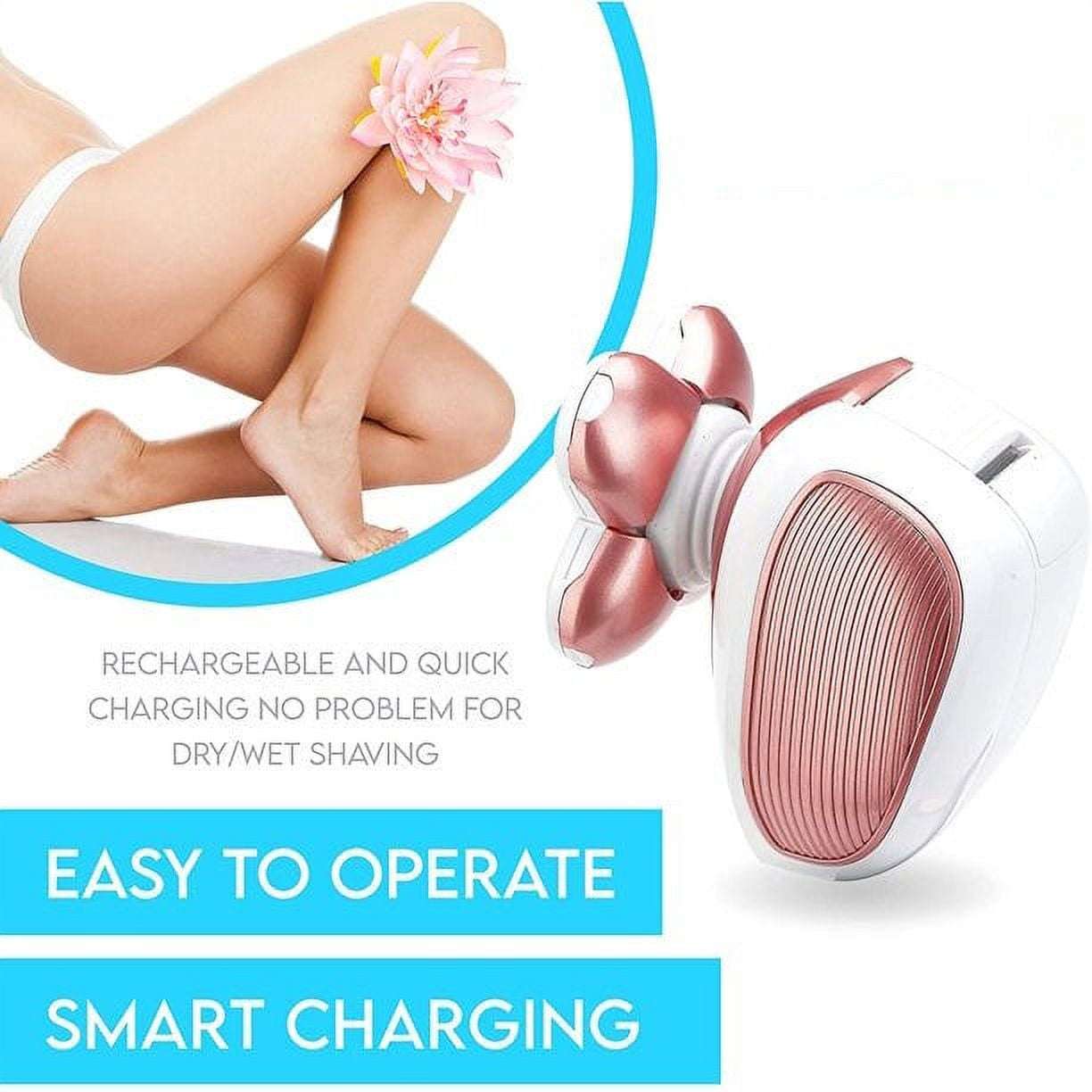 Electric Leg Shaver for Women - Rechargeable Painless Lady Razor for Leg Face Lips Body Underarms Armpit - Female Cordless Bikini Trimmer
