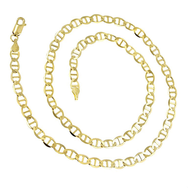 14K Yellow Gold Solid Flat Mariner Chain 3mm Wide Necklace with