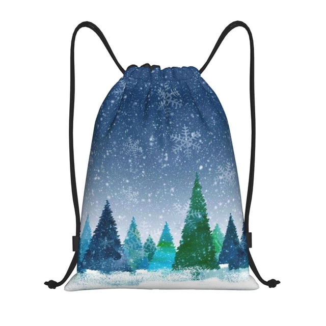 Kdxio Christmas Trees Pattern Drawstring Bag for Gym Sports School Travel Lightweight Sackpack with Adjustable Cords Waterproof Fabric-Medium