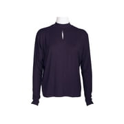Catherine Malandrino High Neck Keyhole Front Long Sleeve Solid Knit Top-RICH EGGPLANT / M