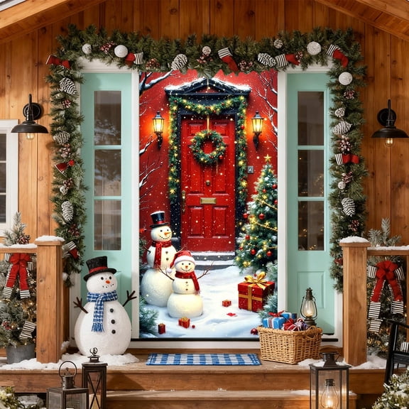 Christmas Door Cover Santa Claus Design, Festive Holiday Door Curtain, Durable Polyester Decor for Home Entrance, Wall, Table Party Decoration, Easy to Install for Christmas Party Decor 35 X 71 Inch