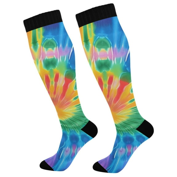 joogoo Blue Tie Dye Long Socks Women Men Knee High Sock