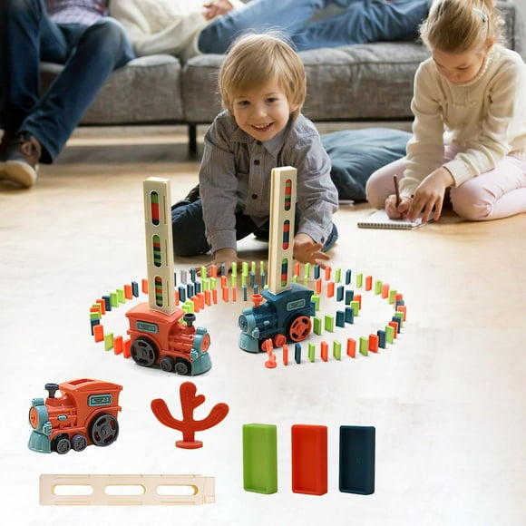 Domino Train Toy for Kids, Automatic Domino Train Blocks Stacking Toys, Kids Domino Train Set with Sound, Toys Christmas Birthday Gifts for Boys Girls 3-12 (Pink, 60 Blocks)