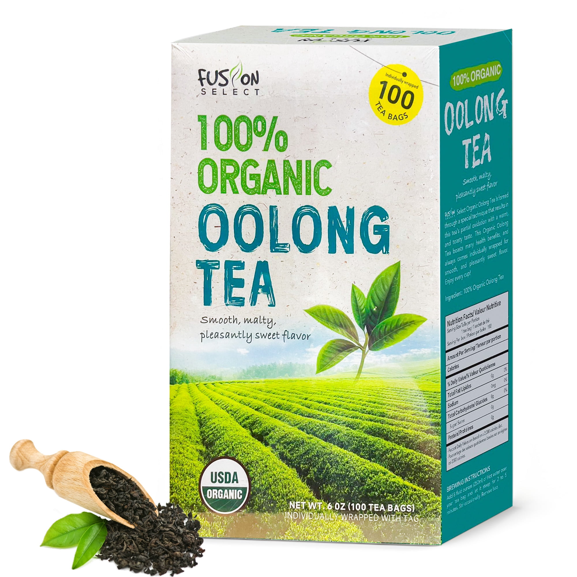 Fusion Select Organic Oolong Tea - Smooth, Mildly Sweet, Relaxing, 100 Tea Bags