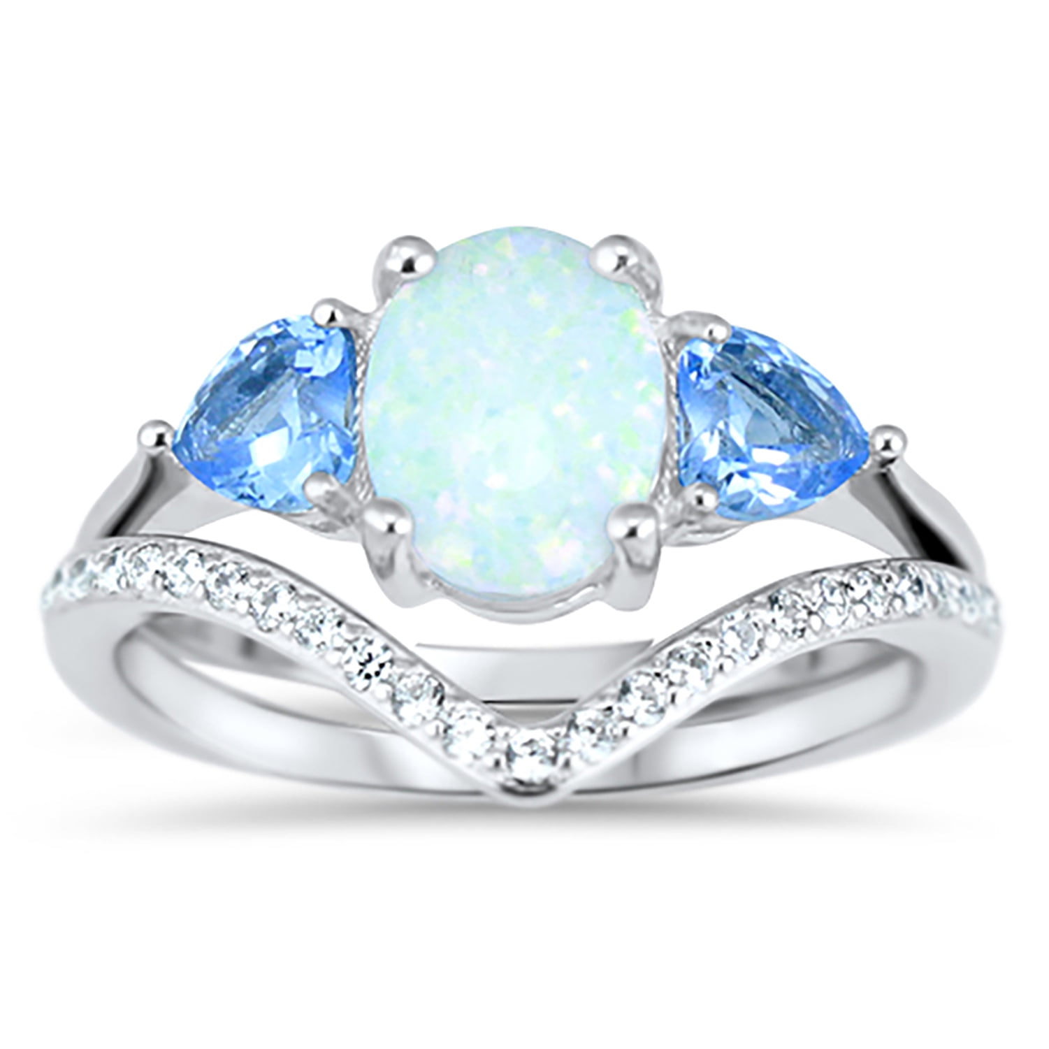 Round Cut White Fire Opal Halo CZ AAA Wedding Engagement Silver Ring Size 4-12 