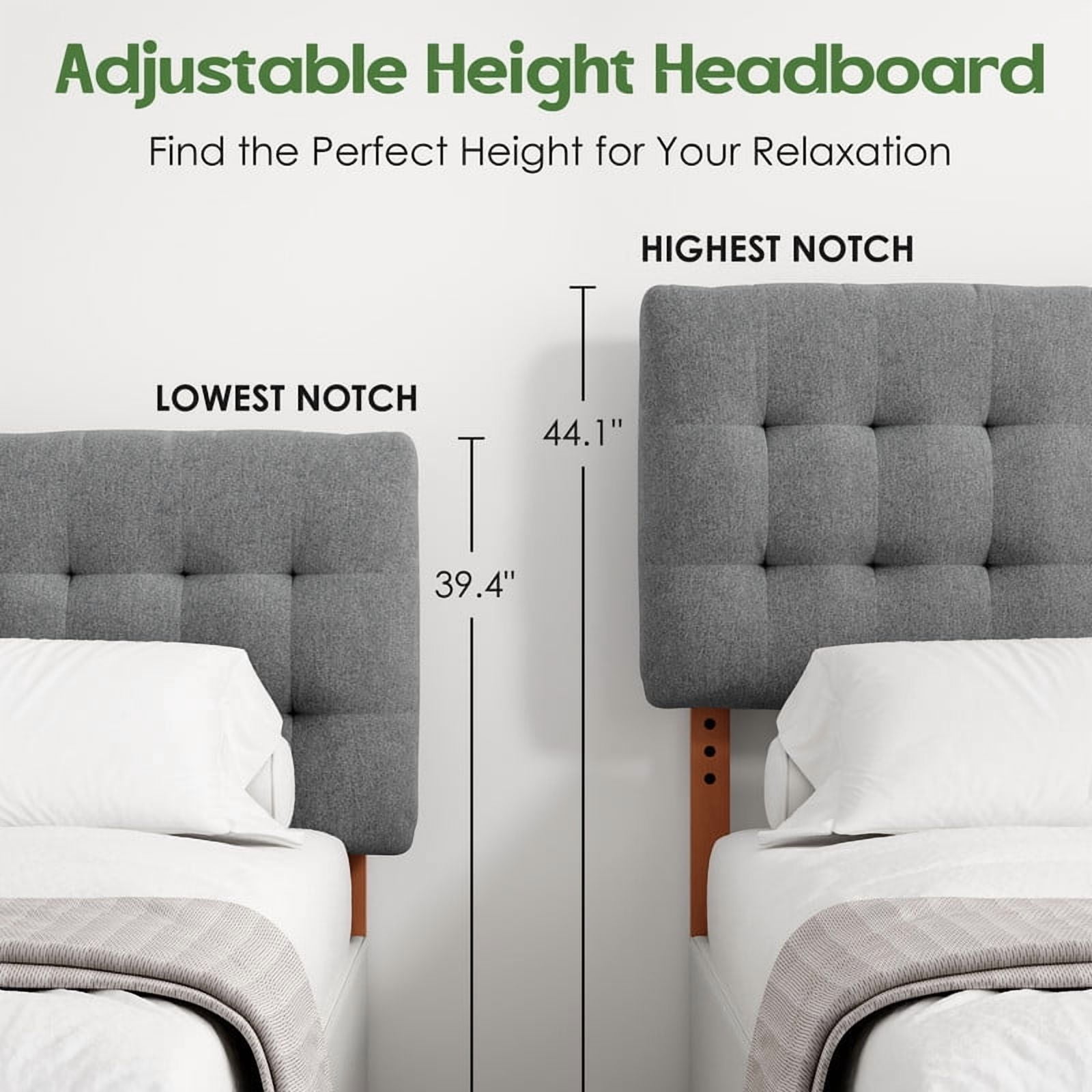 Someet Upholstered Headboard for Full Size, Adjustable Height Headboard, Modern Button Tufting Solid Wood Headboard, Gray