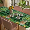 thumbnail image 3 of St. Patrick's Day Table Cloths for 8 Foot Rectangle Tables, Green Clovers Coin Buffalo Plaid Patio Waterproof Elastic Fitted Tablecloths, Washable Rectangular Table Cover for Camping, 3 of 8