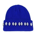 thumbnail image 4 of AWZXDE Beanie Hats For Women Pearl Chain Rhinestone Knitted Cap Unique Versatile Warm Ear Covering For Autumn Winter Blue, 4 of 5