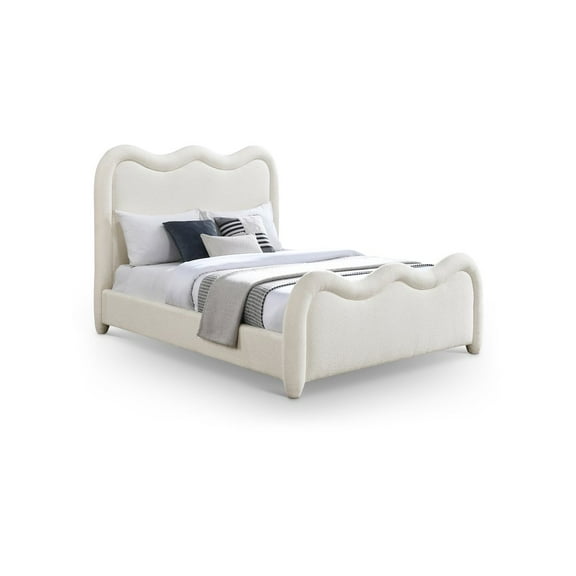 Meridian Furniture Gavin Cream Chenille Fabric Queen Bed