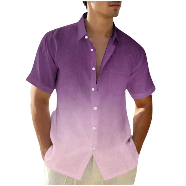 Camisas de Manga Corta de Botón para Hombre, Blusa de Moda Casual de Impresión de Gradiente de Cuello de Vuelta Hecha de 95% Poliéster 5% Spandex para el Verano, Camisas de Verano para Hombre