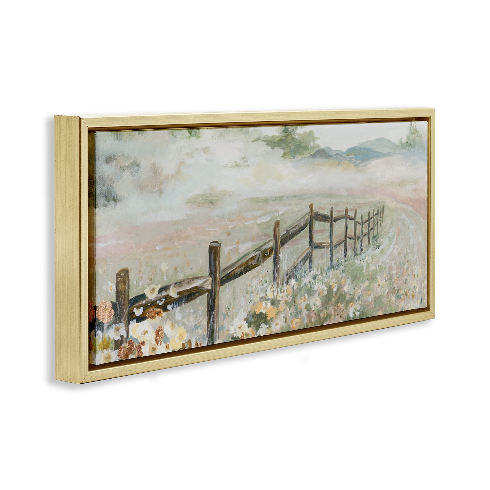 Stupell Industries Soft Fence with Flowers Gold Framed Floater Canvas Wall Art, design by Patricia Pinto