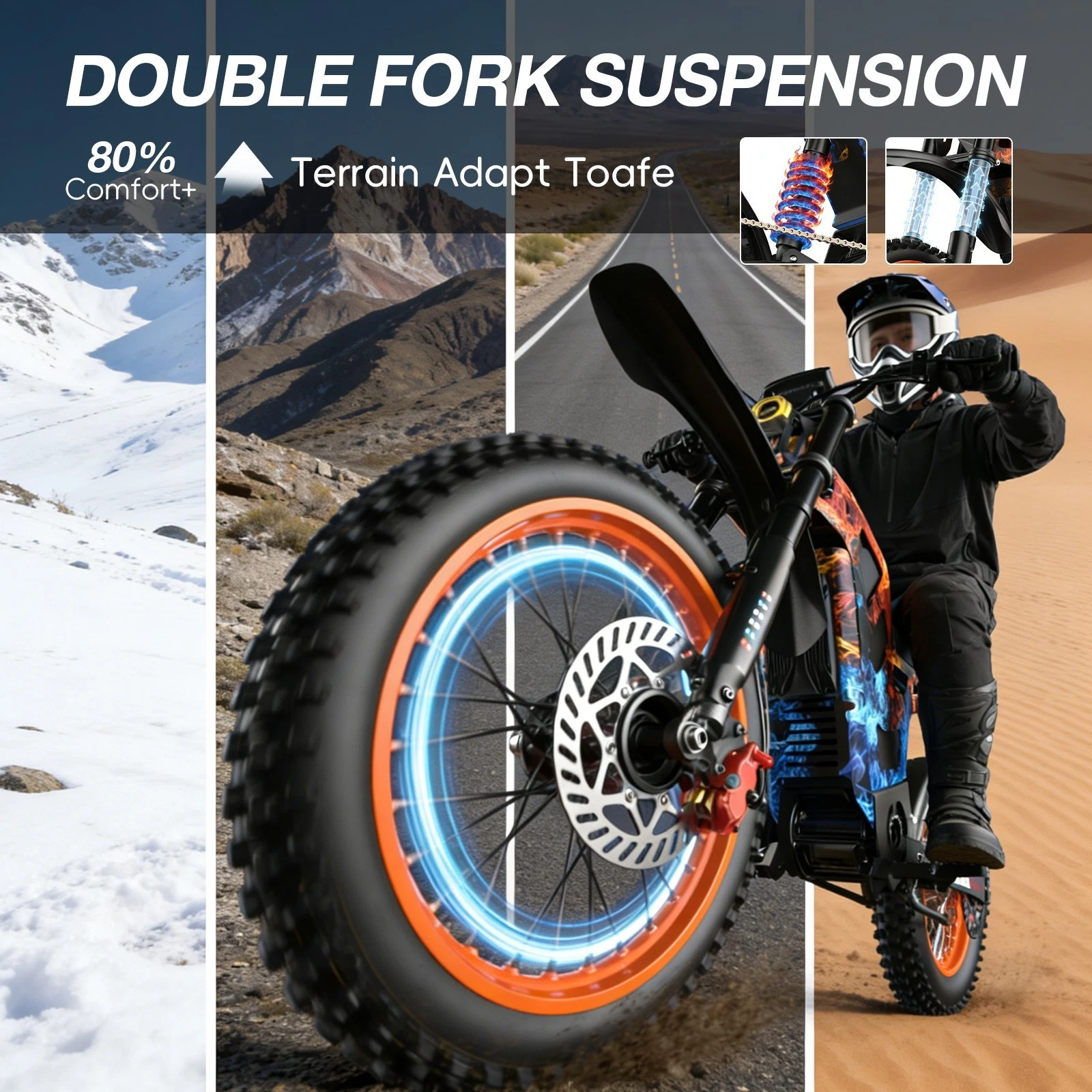 GOLUCKY Electric Dirt Bike for Teens Adults, 3000W Motor, 38MPH & 48Mile, 48V/21AH Removable Battery, 14"/12" Fat Tire, Hydraulic off-Road for Age 13+