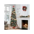 thumbnail image 1 of 7.5ft pre - lit slim pencil artificial holiday tree con 400 LED lights, blanca snowy branch tips y pine cone accents, complete con metal base para home, oficina party decor, 1 of 10