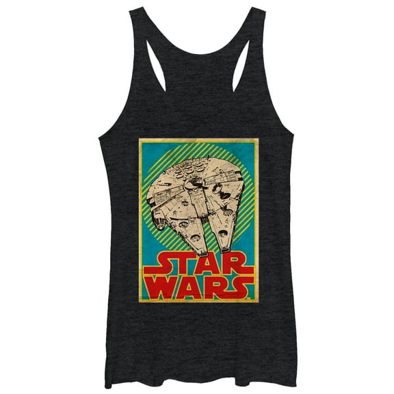 Women's Star Wars Millennium Falcon Trading Card Racerback Tank Top Black Heather Medium