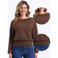 thumbnail image 2 of DARING DIVA Women's Casual Long Sleeve Knit Drop Shoulder Loose Blouses L Coffee, 2 of 5