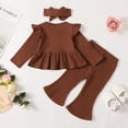 thumbnail image 4 of 2T Baby Girls Clothes 3T Girls 3PCS Sweater Outfits Set Solid Color Toddler Girls Long Sleeve Top Pants Set with Headband Brown, 4 of 10