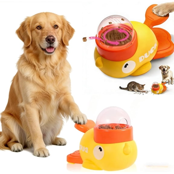 Interactive Duck Dog Treat Dispenser Toy, Slow Pressing Dog Food Dispenser for Small Pets, Yellow Duck Cat Treat Dispenser for Slowing Eating, Fun Feeder for Dogs Cats