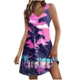 thumbnail image 2 of Ovzne Robes d'Été pour Femmes Robe d'Été Décontractée pour Femmes avec Poches Robe de Plage Bohème d'Été T-Shirts Robe Col en V Robes Débardeurs Amples Robe Imprimée en Liquidation, 2 of 7