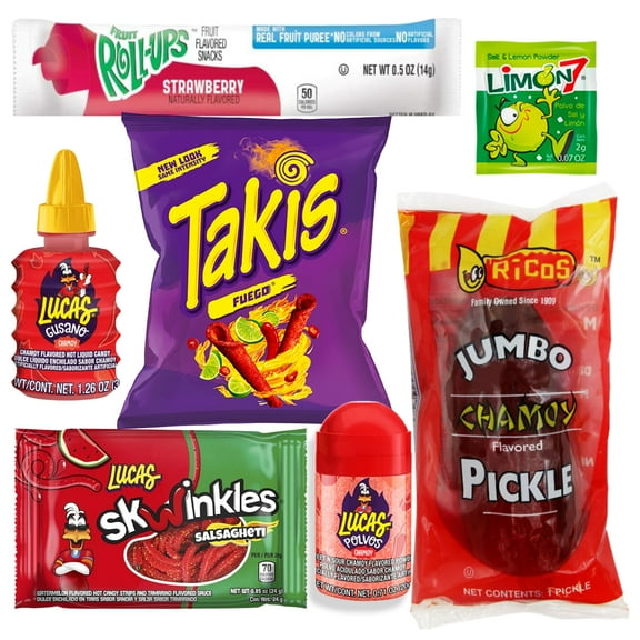 Ma Lit Candy Chamoy Pickle Kit - Includes Ricos Chamoy Pickle, Takis Fuego, Lucas Swinkles Salsaghetti & Other Mexican Candy