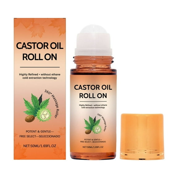 Castor Oil Roll On, Organic Castor Oil with Rose Quartz Roller, 1.7 fl oz (50mL), Pure Extra Virgin, Hexane-Free