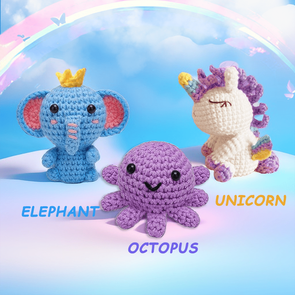 Yarniss Beginner Crochet Kit, Crochet Animal Kit for Unicorn,Octopuses, Elephant