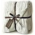 thumbnail image 3 of Cable Knit Sherpa Oversized Throw Reversible Blanket Faux Sheepskin Lined Cozy Cotton Blend Sweater Knitted Afghan in Grey White or Turquoise Blue (X-Large Off White), 3 of 4