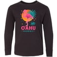 thumbnail image 3 of Inktastic O'ahu Hawaii Flamingo Retro Sunset Long Sleeve Youth T-Shirt, 3 of 5