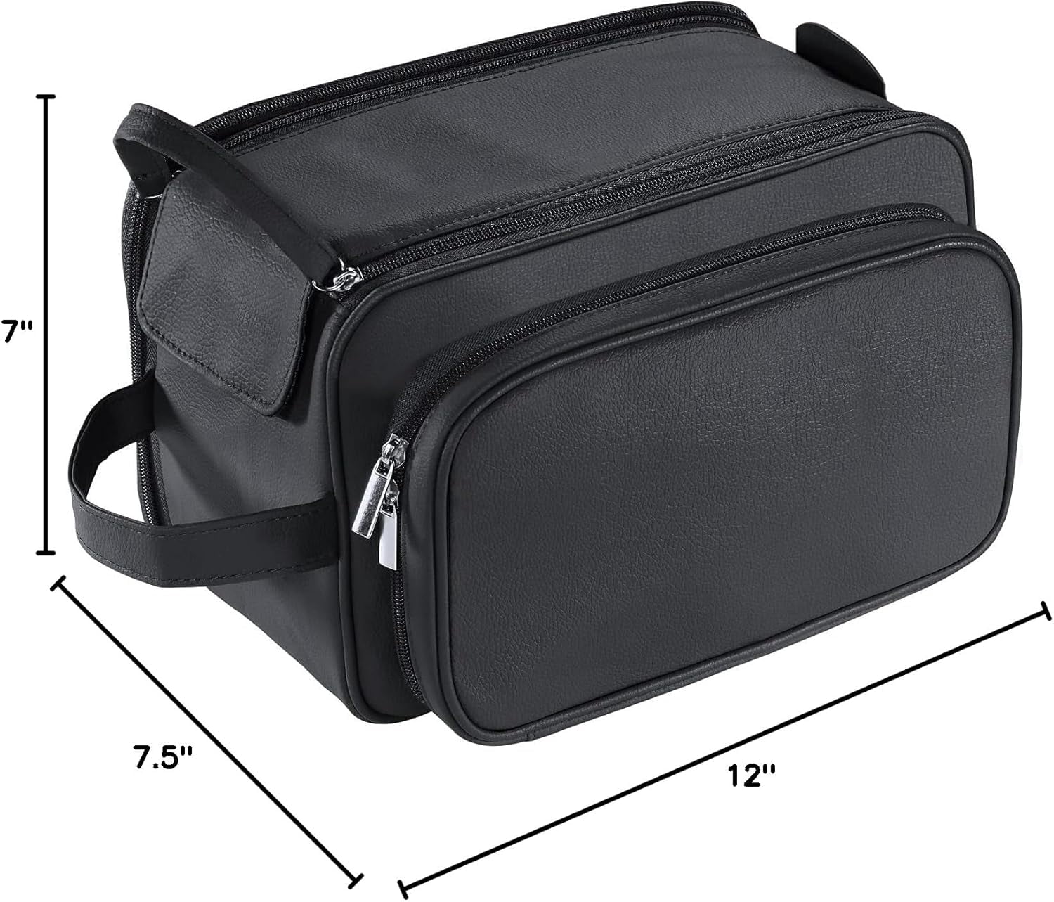 Large Capacity Toiletry Bag for Men, Leather Hanging Toiletry Organizer Cosmetics Makeup Bag, Black