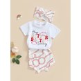 thumbnail image 3 of Bagilaanoe 3pcs Newborn Baby Girl Short Pants Set Letter Print Short Sleeve T-Shirt Tops + Shorts + Headband 6M 12M 18M 24M Infant Casual Summer Outfits, 3 of 8