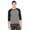 thumbnail image 4 of BELLA + CANVAS Men's Baseball T-Shirt, 3/4 Sleeve Raglan Tee, Soft Cotton Blend, Deep Heather/ Black, XL, 4 of 5