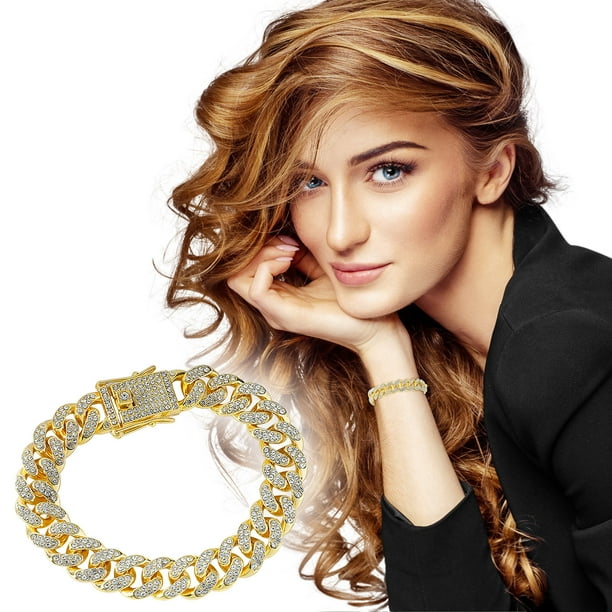 Fiudx Pulsera de Diamantes, Elegante Accesorio de Hebilla Abierta de Oro, Elegante Pieza de Joyería de Aleación, Diseño Elegante de 20 Cm, Regalo para Ocasiones Especiales de Uso Diario, Perfecto par