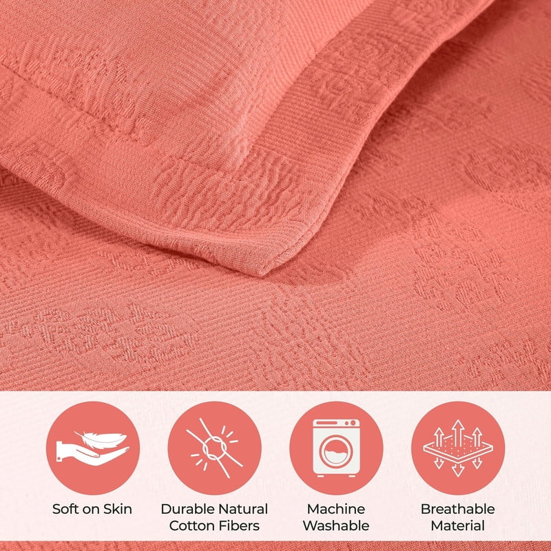 Supeior Paisley Cotton Decorative 2-Piece Bedspread Set, All Season Breathable Bedspreads, Twin, Coral