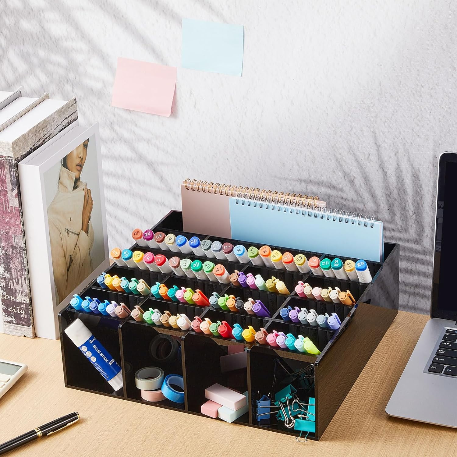 Acrylic Pen Organizer Storage for 250 Markers Vertical Marker Organizer Acrylic Pen Display Holder for Office Desk Desktop Stationery Pencil Storage, Black, 13 x 4 x 12.4 Inch