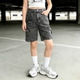 thumbnail image 6 of Kogui Girls Shorts Denim Girls Denim Shorts Summer Elastic Waist Wash Denim Flared Short Pants Causal Ruffle Jean Shorts with Pockets Size 13-14 (Black,13-14 Years), 6 of 6