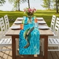 thumbnail image 4 of Blue Sea Turtle Coastal 60 Inch Table Runner, Nautical Summer Ocean Beach Farmhouse Dresser Scarf Cotton & Linen Tablerunner for Dining/Kitchen Island/Holiday Party Décor 13" x 60", 4 of 9