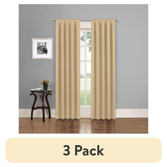 (3 pack) Eclipse Phoenix Solid Blackout Curtains, Set of 2, 84 Inch Long Blackout Curtains, 37"W x 84"L, Wheat