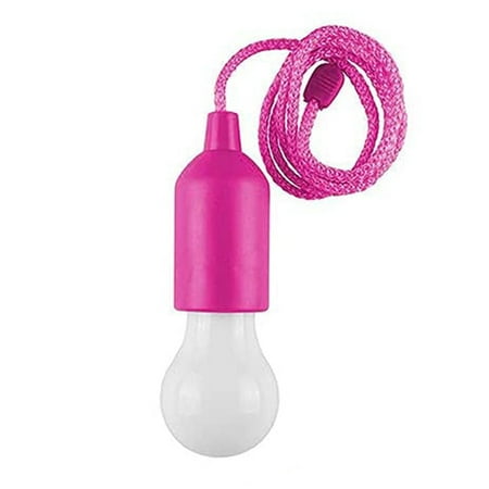

LED Pull Cord Light Bulb Colorful LED Bulb Light Hanging Pull Cord Lamp Battery Operated Portable Night Light for Party Weddings Festivals Lighting Camping Child Room Decoration Pink