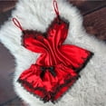 thumbnail image 1 of LSLJS Ensemble Deux Pièces pour Femmes en Dentelle Satinée, Camisole à Bretelles, Hauts, Shorts, Pyjama, Ensembles de Lingerie, 1 of 3