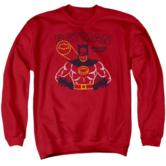 Batman Ready For Action Adult Crewneck Sweatshirt Red