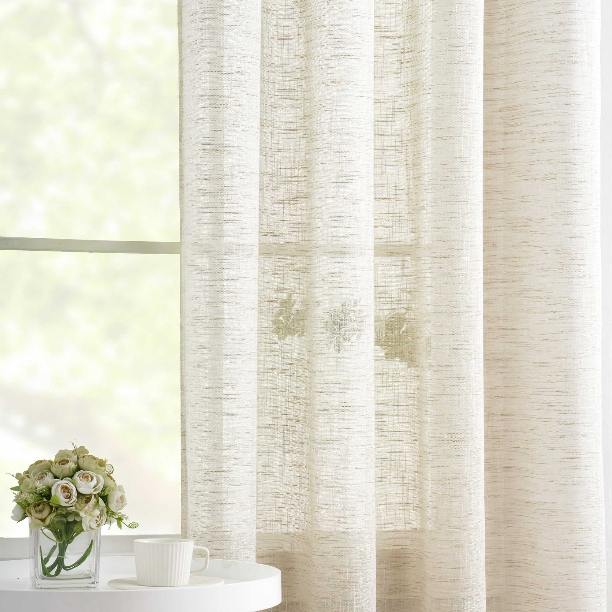 Exultantex Rustic Beige Burlap Sheer Curtain - 52"W x 95"L -Natural Home Decor Accent, 2pcs,Grommet Top